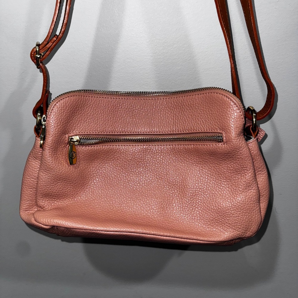 Valentina Crossbody Bag Womens Medium Pink Excellent Pebbled Leather‎ Italy Zip - Picture 6 of 14